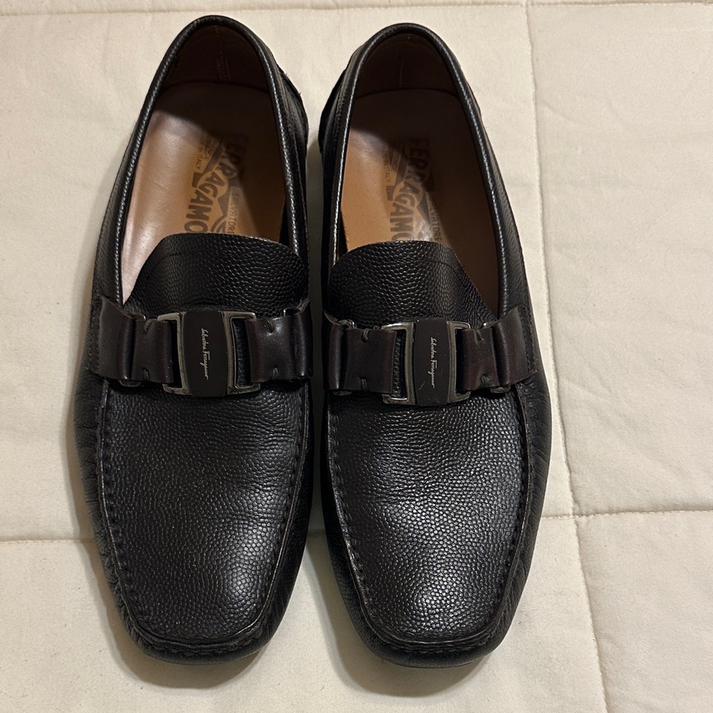 Salvatore Ferragamo Men's Dark Leather Slip-Ons